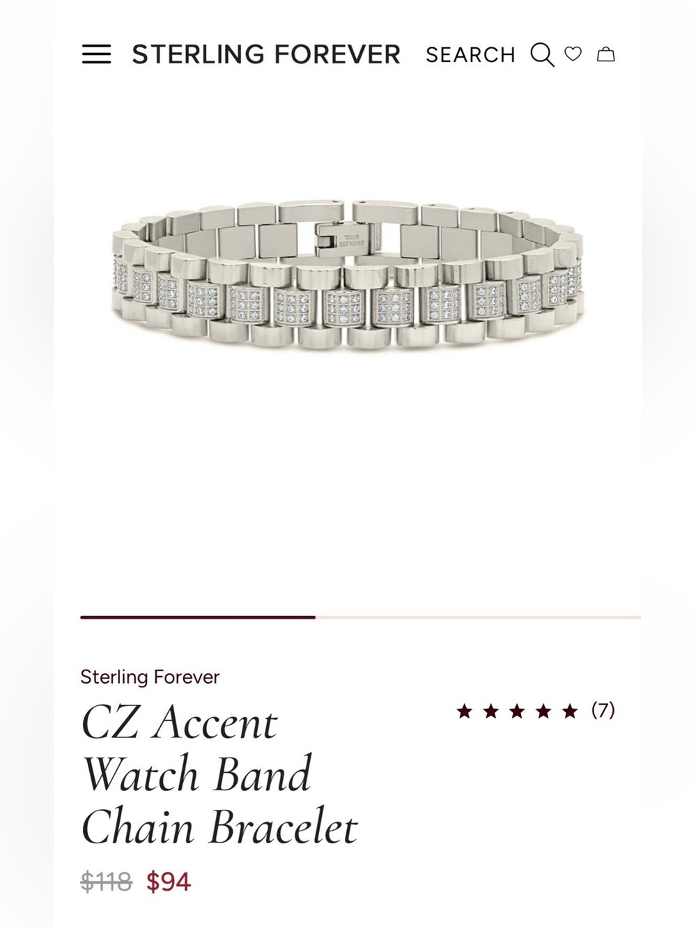 Sterling Forever Silver CZ Accent Watch Band Chain Bracelet $94 retail
